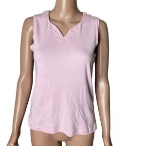 AW Sport Tshirt Womens Small Pink Beaded Neckline Sleeveless Stretch